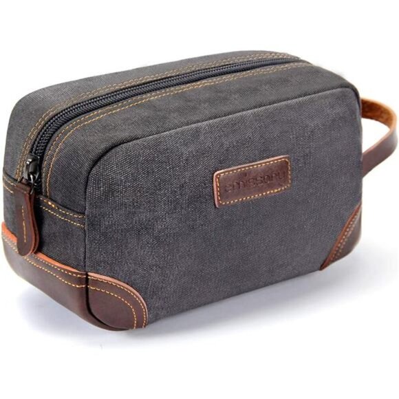 Travel Toiletry Bag for Men, Leather and Canvas Toiletry Bags, Dopp Kit for Men - Picture 1 of 7